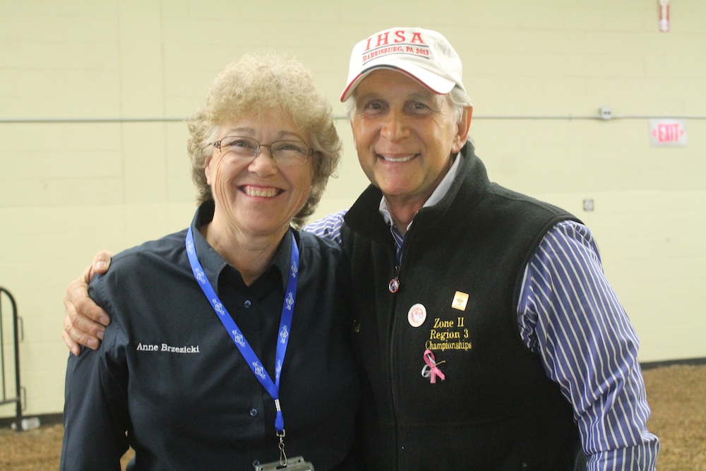 Anne Brzezicki and IHSA founder Bob Cacchione at the 2013 IHSA National Championship. Photo by EQ Media 